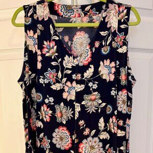 Chicos Floral Print Sleeveless Asymmetrical Hem Dress